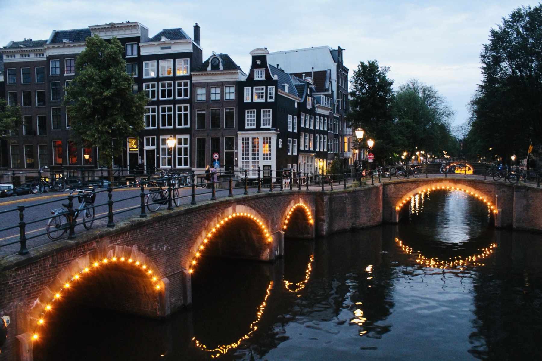 Lit bridges on the canals, Amsterdam